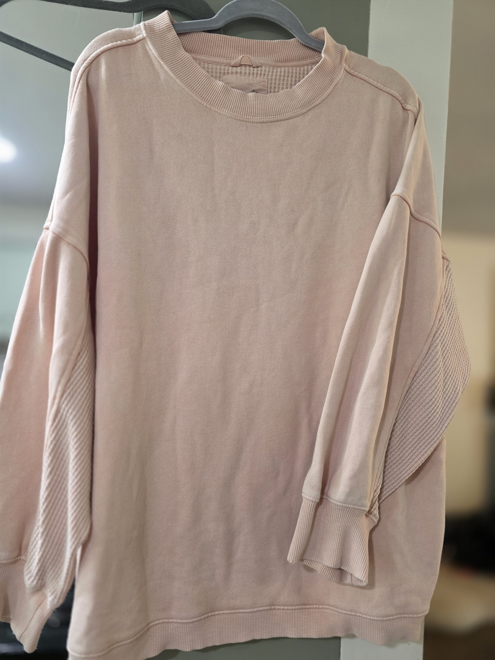 Aerie Getaway Waffle Fleece Oversized Sweatshirt Pink XL
